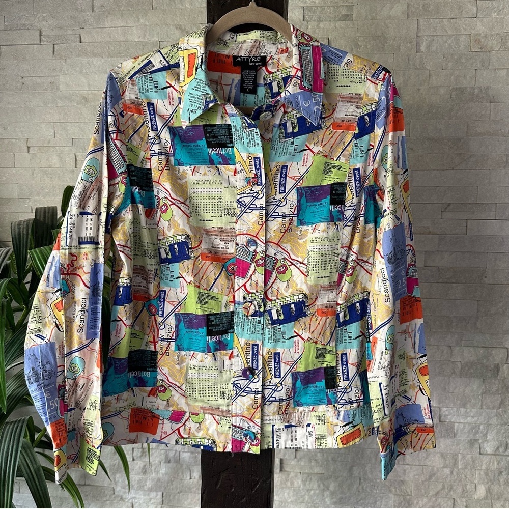 ATTYRE New York Travel Italy Campi Map Multicolor Lightweight Jacket Size L